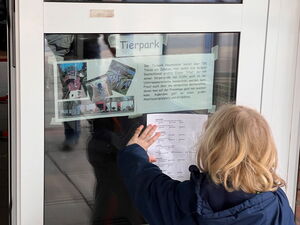 Kinder beim Anbringen von Zetteln an Fenster