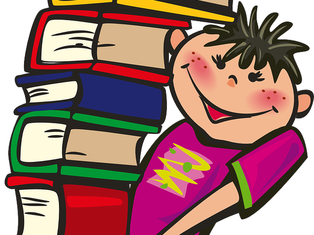 Zeichnung Schüler mit Bücherstapel