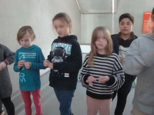 Kinder mit roher Wolle in den Händen