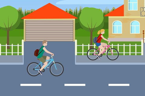 Zeichnung Straße mit Fahrradfahrern und Haus