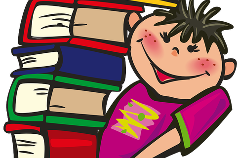 Zeichnung Schüler mit Bücherstapel