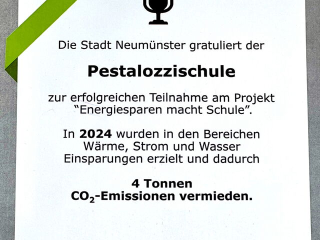 Urkunde Energiesparen macht Schule