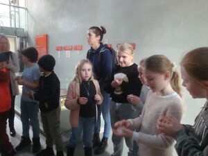 Kinder mit roher Wolle in den Händen