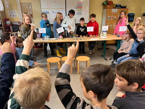 Schülerinnen und Schüler beim Experimentieren in Gruppen