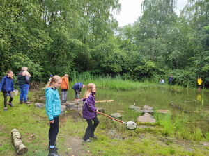 Kinder beim Experimentieren im Freien